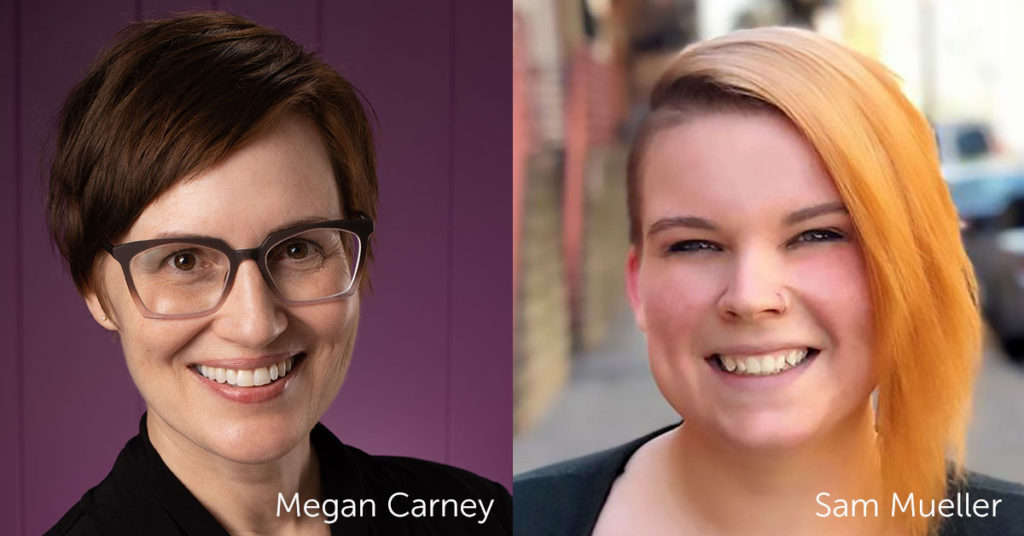 Headshots of Megan Carney and Sam Mueller