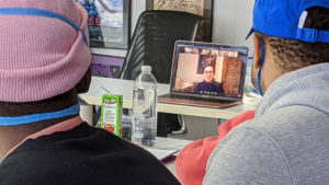 Artistic Director Megan Carney joins via Zoom to kick off rehearsals for the cast and crew of The Magnolia Ballet and About Face Theatre. Photo by Charles Riffenburg.