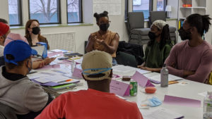 Violence and Intimiacy Designer Jyreika Guest at the first rehearsal for The Magnolia Ballet at About Face Theatre. Photo by Charles Riffenburg.